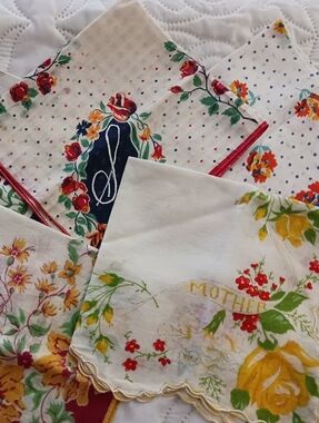 Mother Hanky & Floral Handkerchief Lot - Multicolor Floral Prints 5pc
